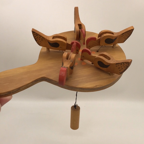 None Toys Vintage Wooden Handheld Chickens Pecking Corn Paddle